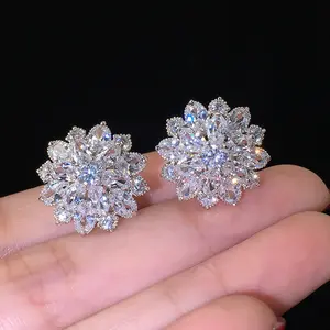New Arrival Gorgeous Big Flower Stud Earring for Women Wedding Engage Dance Party Noble Brilliant Zircon Stone Earrings
