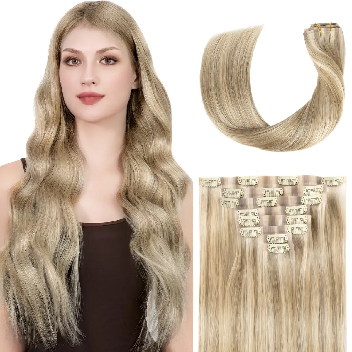 16in-22in] SOBEAUTY Seamless Clip In Hair Extensions real 