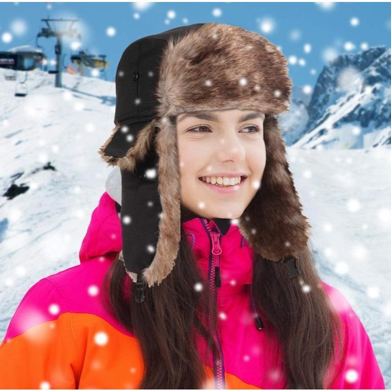Faux Fur Reflective Aviator Trapper Hat - Warm Windproof Winter Cap | Cold Weather Outdoor Snow Activity Essential
