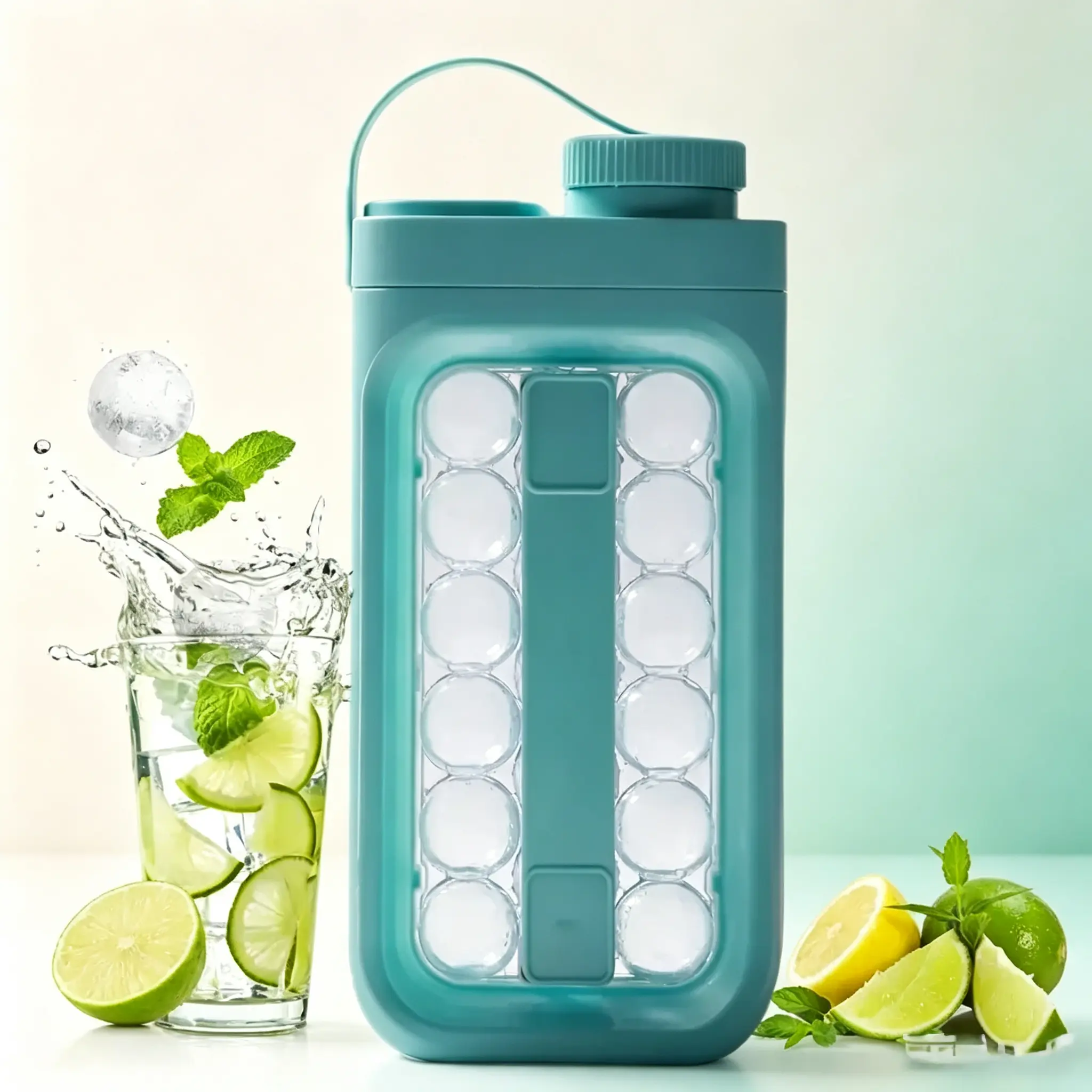 2-in-1 Quick Release Silicone Ice Ball Maker Portable Cold Water Kettle, Reusable Summer Drink Making Kitchen Gadget with Lid