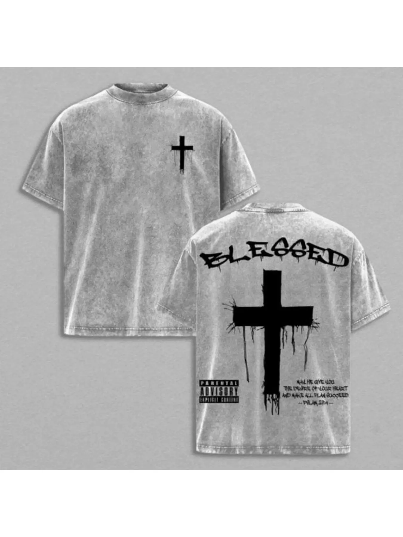 Men's washed street brand urban style 100% pure cotton T-shirt, black cross text printing casual outdoor daily wear, front and rear printing retro heavy tee perfect gift, loose and comfortable breathable machine washable fabric