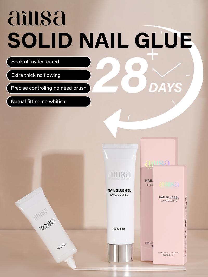 AILLSA Strong Hold Solid Gel Nail Glue 15g/30g UV Lamp Curing Needed Soak Off Long Lasting Easy to Apply Nail Glue for Clear Nail Tips Acrylic Nail Extension Fake Nail Press-ons Nailcare Manicure Cosmetic Winter Nails Glitter AILLSA Strong Hold Solid Gel Nail Glue 15g/30g UV Lamp Curing Needed Soak Off Long Lasting Easy to Apply Nail Glue for Clear Nail Tips Acrylic Nail Extension Fake Nail Press-ons Nailcare Manicure Cosmetic Winter Nails Glitter