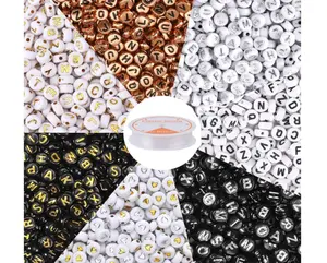 1900Pcs 7 Round Letter Beads 4×7mm Acrylic Alphabet Beads with 1 Roll Elastic String for Bracelet Necklace Jewelry Making Supplies
