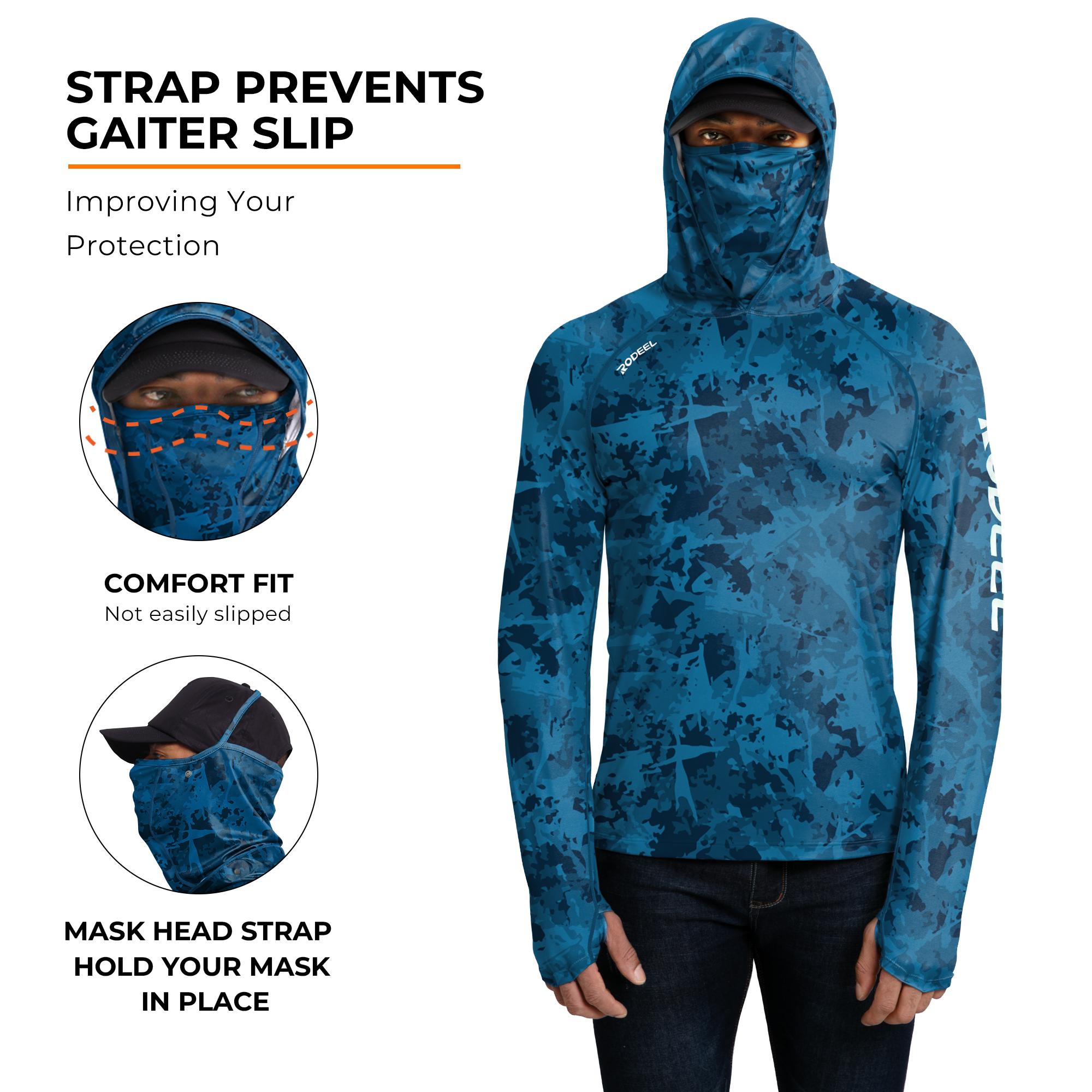 【RODEEL】934 Sun Hoodie Shirts w/ UV Detection Logo Mask Neck Gaiter Thumbhole Men UPF 100+ Sun Protection Long Sleeve Lightweight Quick Dry Moisture Wicking Breathable Cooling Athletic Activewear for Outdoor Sports Fishing Boating Construction Roofing 【RODEEL】934 Sun Hoodie Shirts w/ UV Detection Logo Mask Neck Gaiter Thumbhole Men UPF 100+ Sun Protection Long Sleeve Lightweight Quick Dry Moisture Wicking Breathable Cooling Athletic Activewear for Outdoor Sports Fishing Boating Construction Roofing