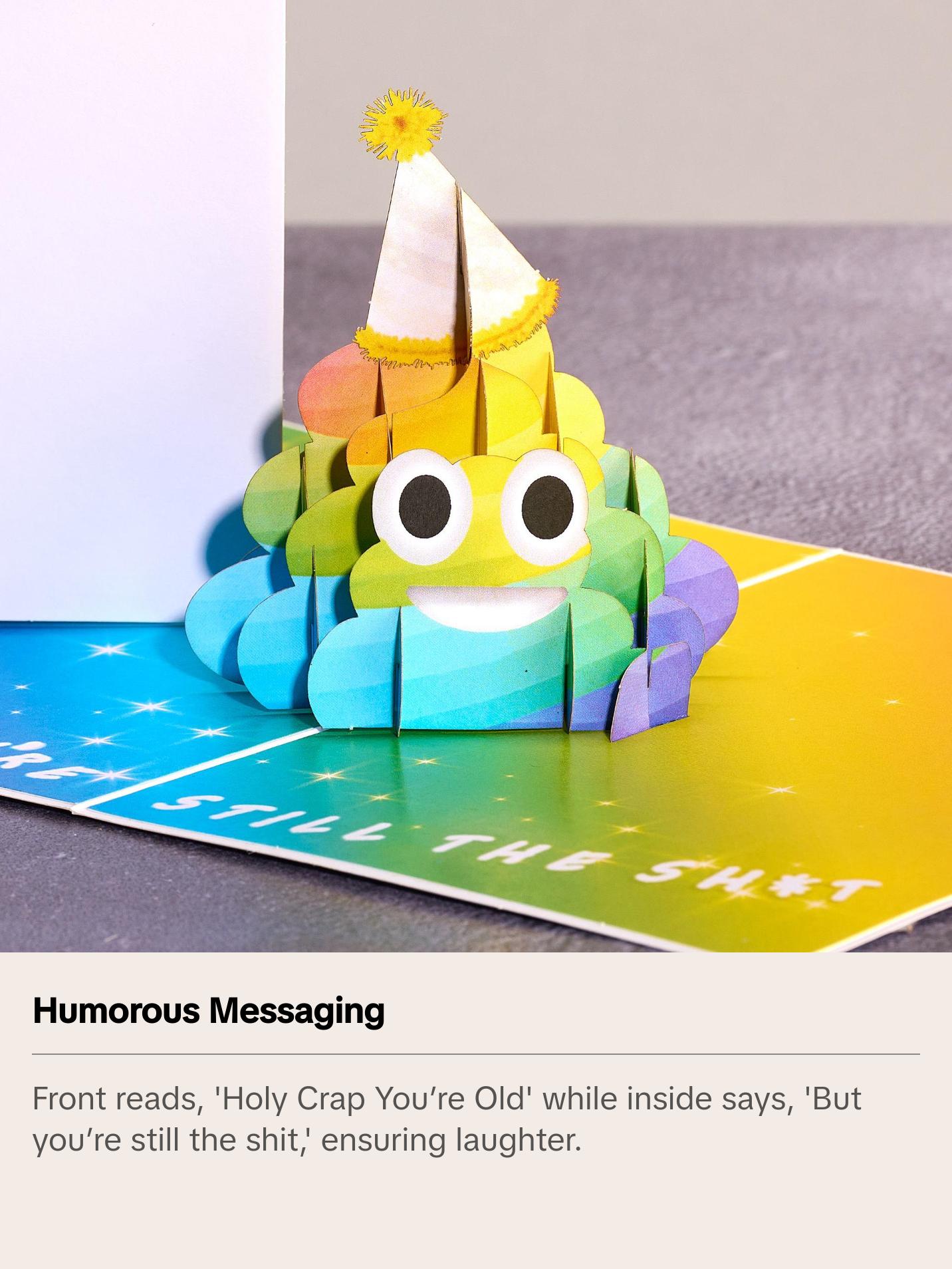 Funny Pop Up Birthday Card | 3D Rainbow Poop Emoji Birthday Cards for Women, Men | Popup Holy Crap You're Old Birthday Card for Dad, Husband | Prank  Poo Emoji Bday Card for Mom, Brother, Sister