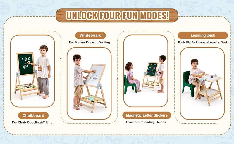 VEVOR 2-in-1 Kids Art Easel Double-Sided Wooden Magnetic Whiteboard Chalkboard, Christmas gift