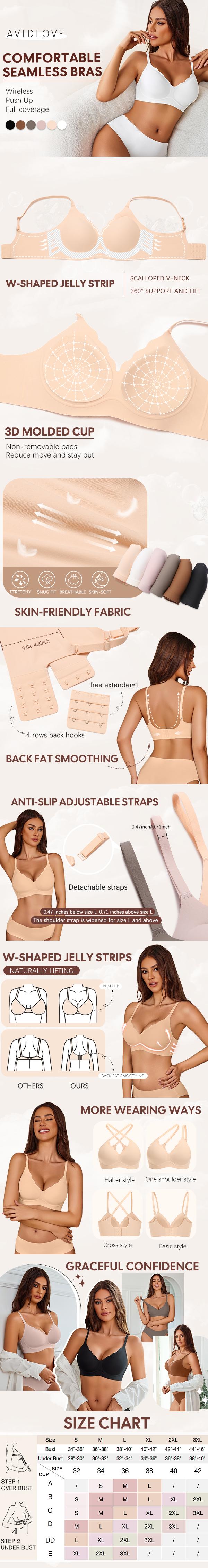 Avidlove Bras for Women No Underwire Seamless Push Up Bra Wireless Soft Bralettes Scalloped Full Coverage Everyday Bra