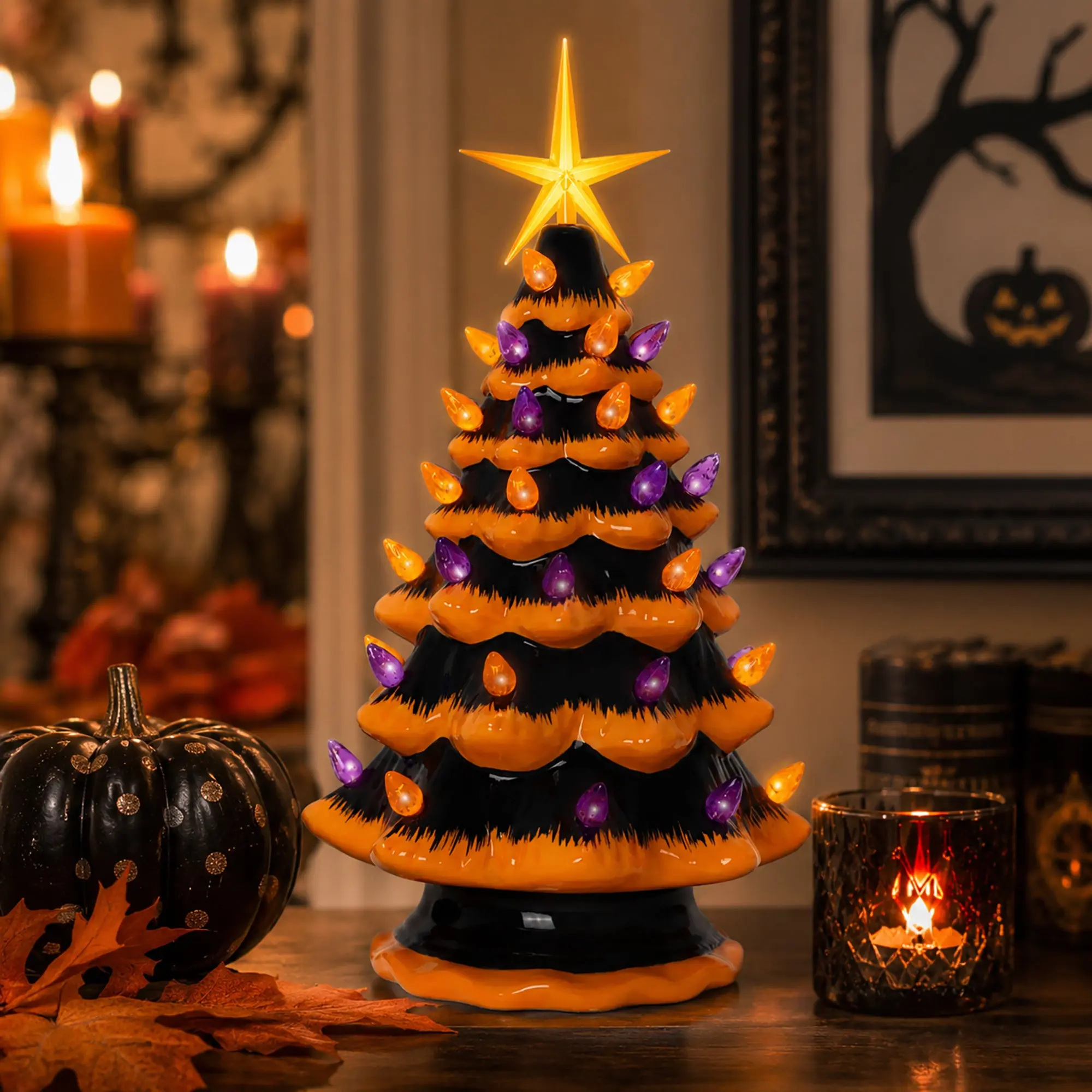 Orange Halloween Ceramic Christmas Tree