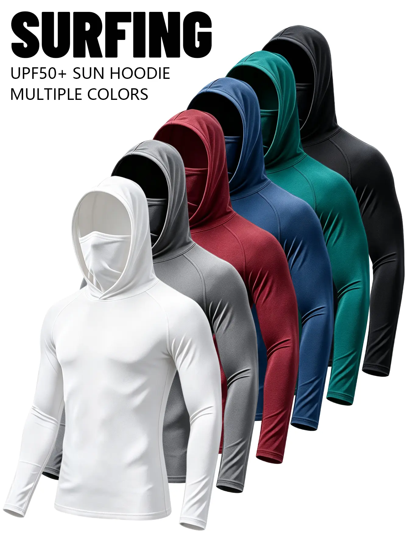 Men's  Compression Hoodies - Built-in Hood & Face Mask, Moisture-Wicking Dry Fit, Breathable Polyester Activewear Sweatshirts, Anti-Shrink, Full Head/Neck Sun Protection, Gym Daily Wear Athletic Fashion Tops, Machine Washable, All Seasons (J3 Pack)