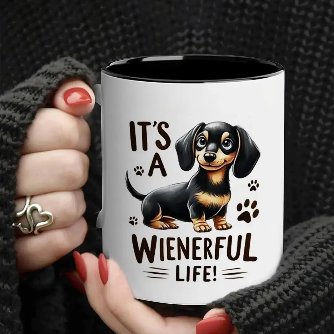 11oz Dachshund Dog Coffee Mug It's A Wienerful Life Cute Puppy Pet Lover Ceramic Cup Funny Novelty Gift For Dog Owners