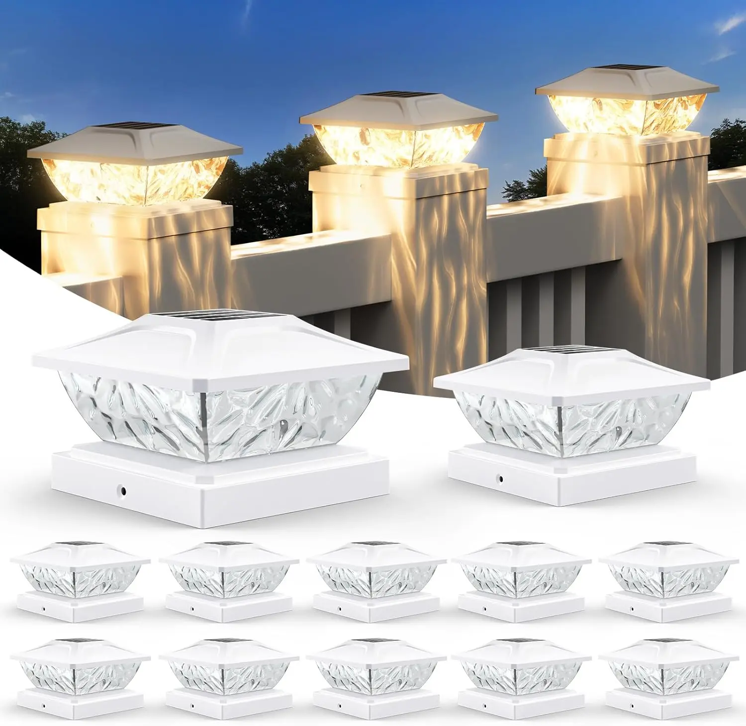Solar Post Cap Lights, 2 Mode Bright Solar Post Lights Outdoor Waterproof, Outdoor Post Lights Solar Powered Deck Lights for 4x4 4.5x4.5 5x5 Posts in Garden Decor