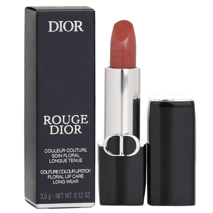 DIOR Rouge Dior Couture Makeup Lipstick - Velvet & Satin Finishes, Assorted Shades, #100 Nude Look Satin, Hydrating Care with Flower, Shea & Pomegranate Infusions, Smooth Blend Formula