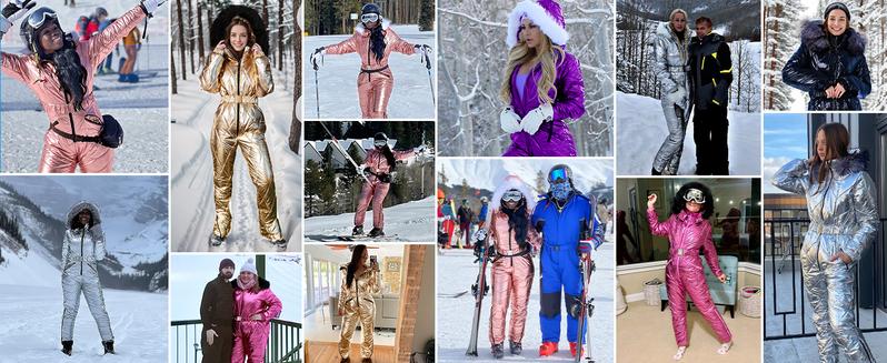 FISOEW Women's Winter Ski Suit Fur Collar Coat Ski Jumpsuit Snowsuit Warm Waterproof One Piece Jacket Jumpsuit for Skiing & Winter Activities - Workout Clothes