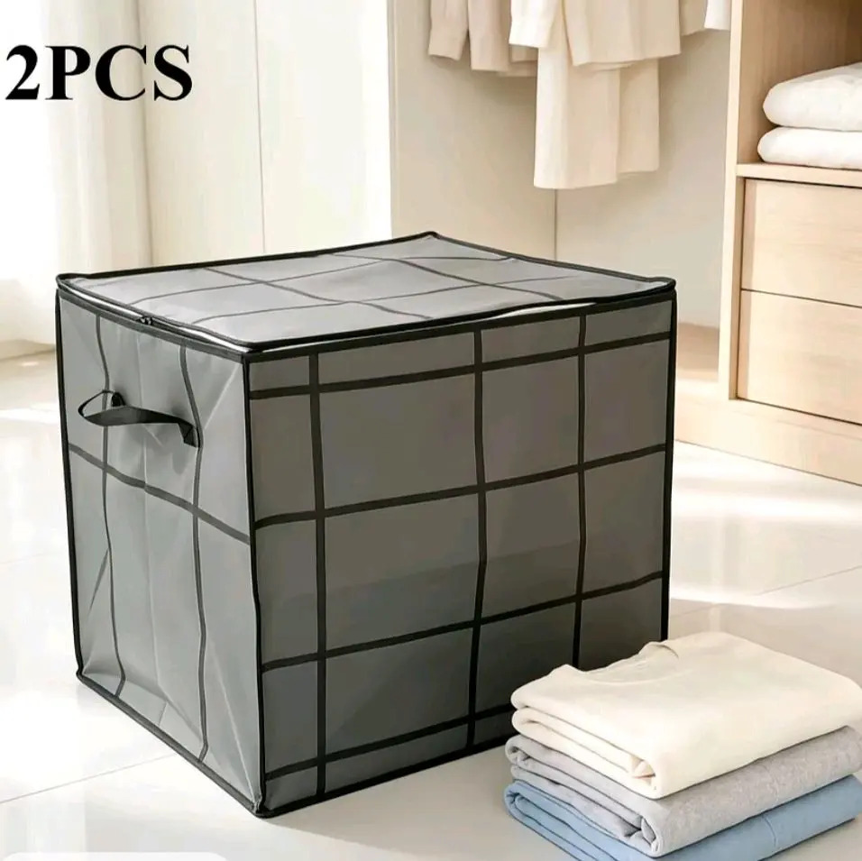 2-Pack Large Fabric Storage Bags with Handles, Foldable Closet Organizer Bins for Clothes, Bedding, Under Bed & Wardrobe