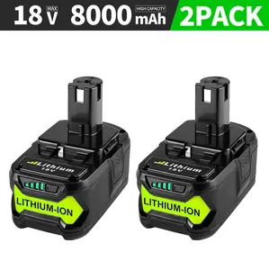 2pack 18V 8.0Ah Replacement Lithium-ion Battery for Ryobi P108/P102-P107/P109 with LED Power Indicator Compatible with 18V ONE Plus Cordless Tools
