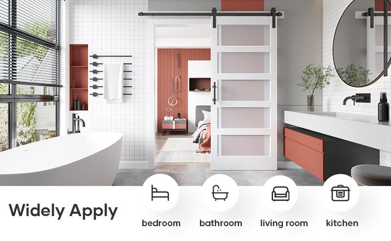 Easelife-Glass Barn Door with Hardware Kit & Handle, Pre-Drilled Ready to Assemble, Waterproof PVC Coating