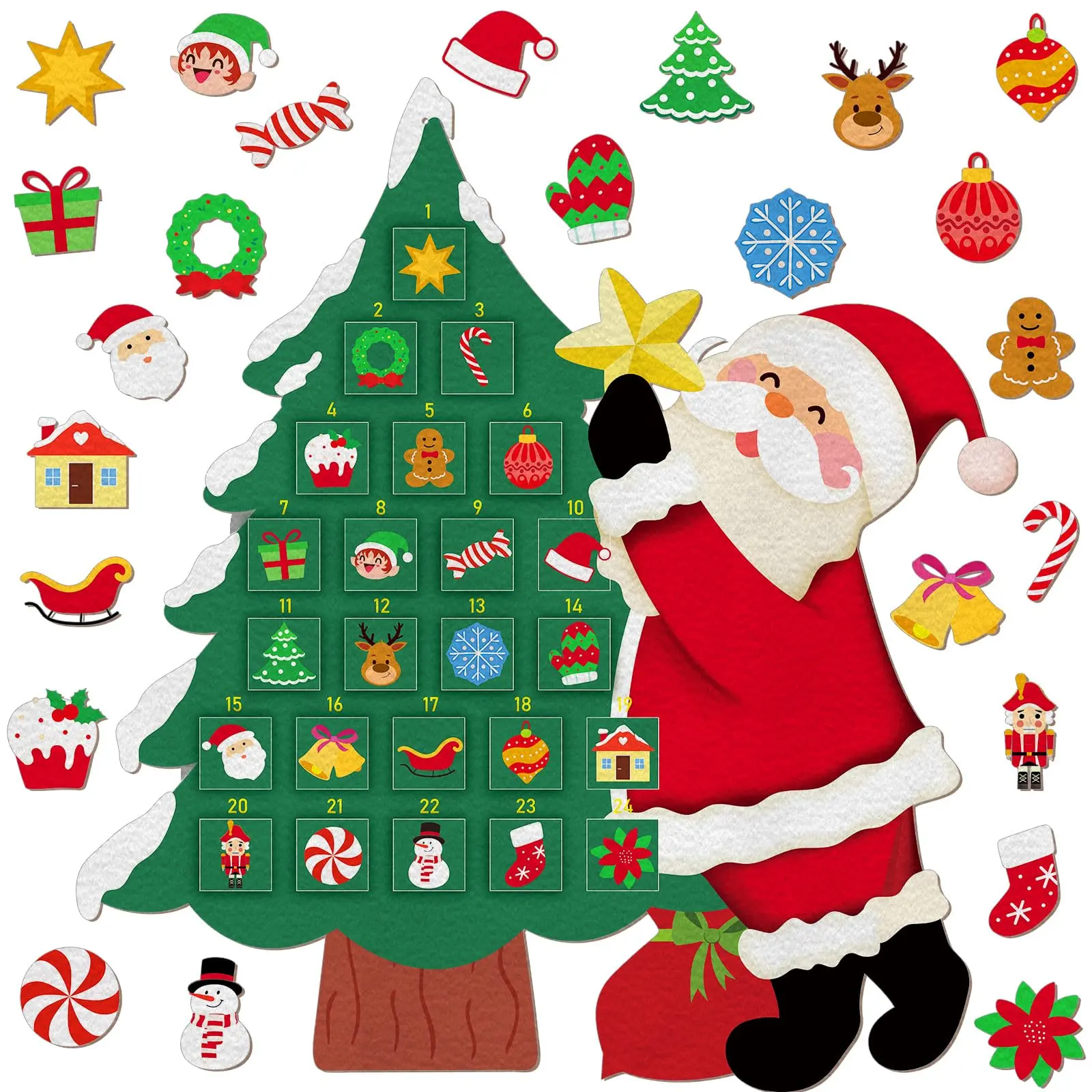 Christmas Clearance Sale DIY Felt Christmas Tree Advent Calendar Felt Tree Set with 24pcs Pockets Door Calendar Wall Hanging Chrismats Decorations Great Christmas gift for Friends