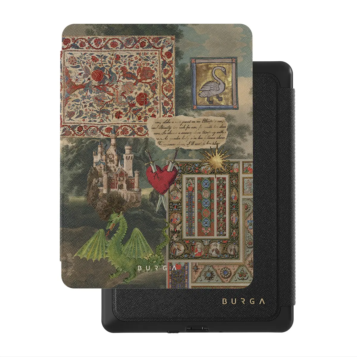 BURGA Vegan Leather Folio E-Reader Case for Kindle Paperwhite - Destiny, Wyvern, Draco, Strawberry Jam Designs, Hand Strap, Auto Sleep/Wake, Magnetic Closure