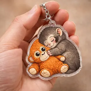 Punch Baby Monkey Acrylic Keychain – Kawaii Monkey Plush Charm, Cute Animal Keyring, Adorable Backpack Bag Charm, Gift for Friends