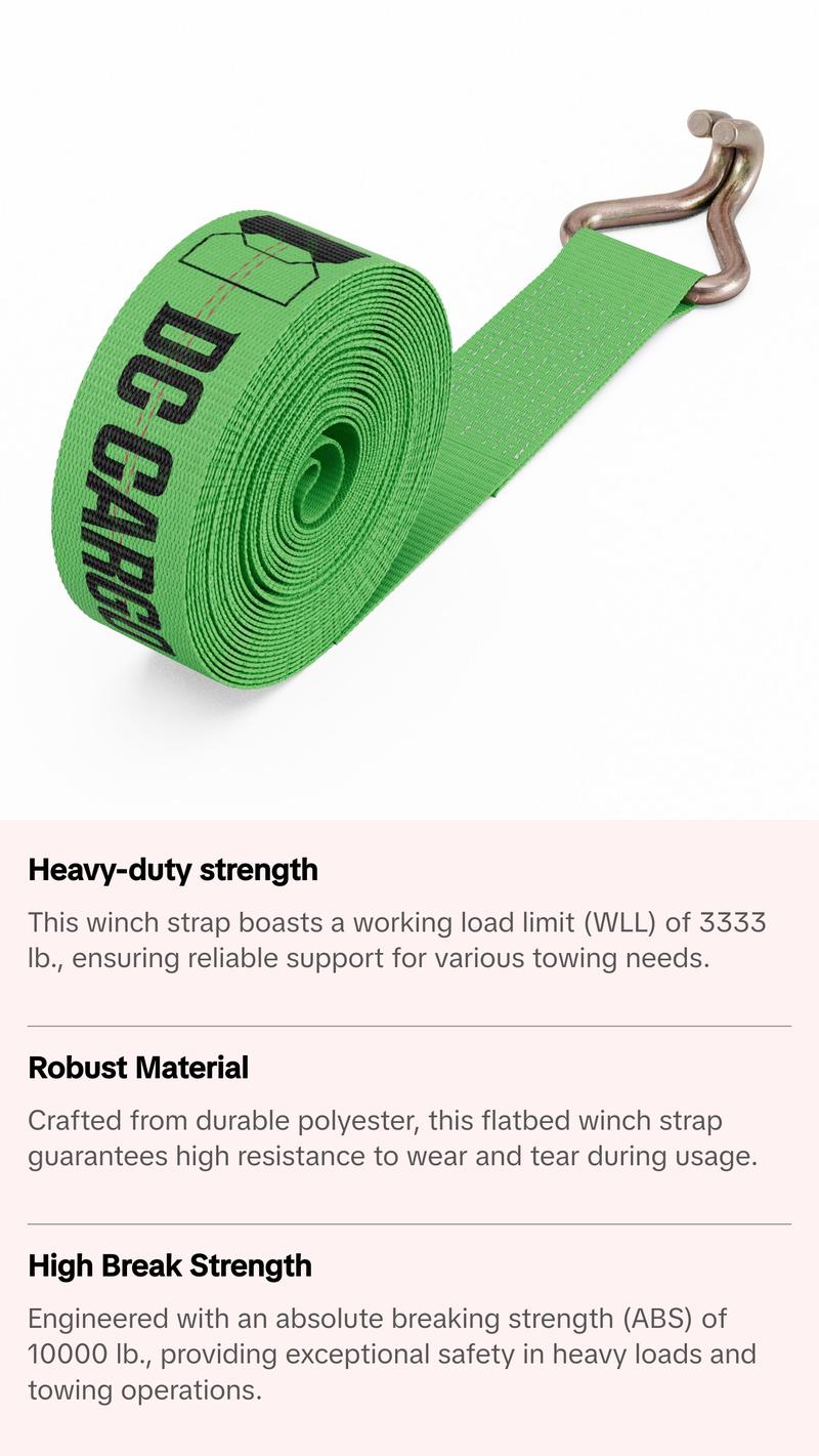Flatbed Winch Strap with Wire Hook, 2"