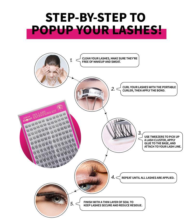 DIY Eyelash Extension Kit-280 Pieces-Long Lasting & Waterproof-Beginner Friendly-Natural Look-Fluffy-3D-D Curl-Cosmetic Makeup