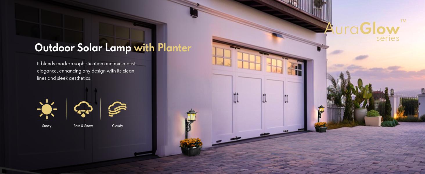 Hoodink 1/2 Pcs Solar Post Light With Planter, Room Decor For Easter Wedding Decorations, Black Post Light, 2 In 1 Outdoor Solar Post Light For Porch Front Door Patio Roadside Decoration