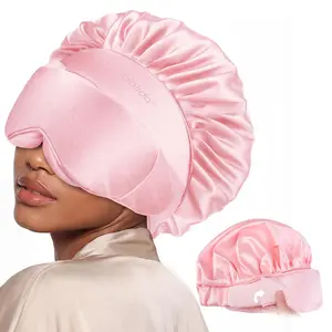 LC-dolida 2-in-1 Satin Silk Bonnet + Sleep Mask (no Bluetooth) – Adjustable, Soft, Perfect for Curly & Natural Hair