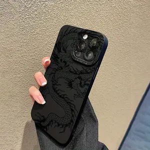 1 High-end Black Dragon Pattern TPU Shockproof Soft Mobile Phone Case, Compatible with Iphone16 15 14 13 12 11 Cover Smartphone