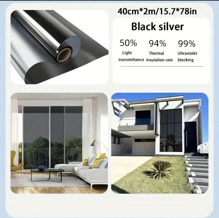 Window Privacy Film One Way, Reflective Mirror for Daytime Home Office Use, UV Sun Blocking, Heat Control17.5 x 78.74 Inches