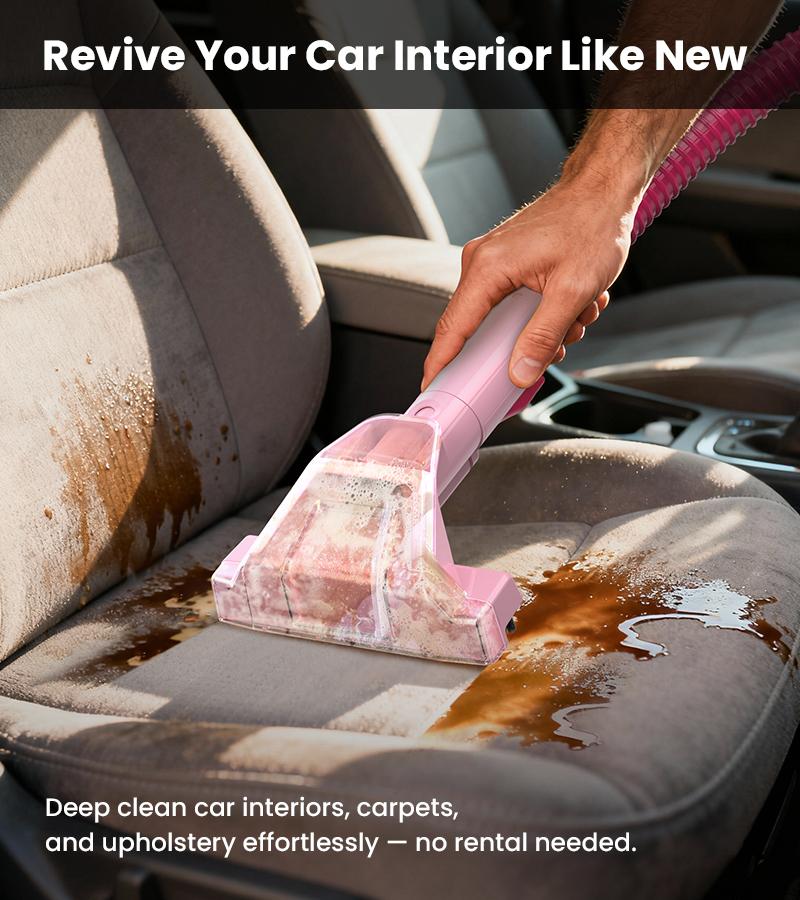 [Springglowup] Upholstery Carpet Vacuum Cleaner, 18KPa Suction Spot Cleaning Machine for Pet Stains, Carpets, Sofa, Car Seats, Mattress, with 3 Multipurpose Cleaning Tools, 6'' Deep Cleaning Brush | Portable 3-in-1 Little Pink C9S