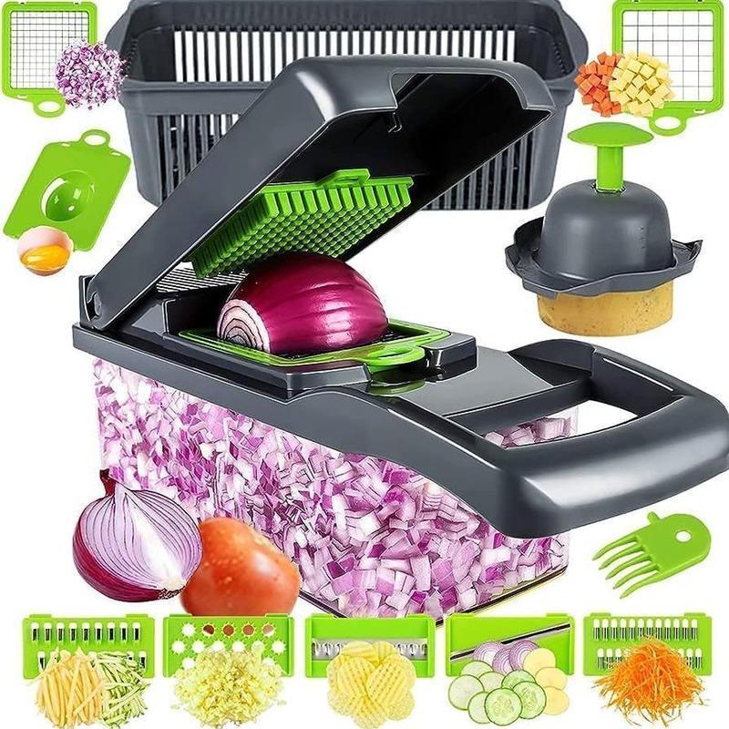 14 in 1 Multifunctional Vegetable Chopper, Durable Vegetable Slicer, Garlic Chopper, Onion Potato Grater, Vegetable Cutting Machine, Kitchen Accessories, Kitchen Gadget