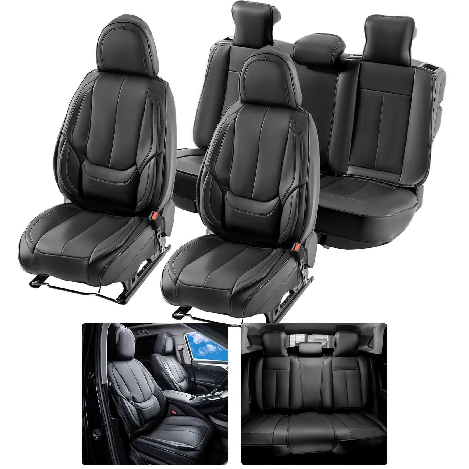 【Summerfinds】VEVOR Seat Covers Universal Car Seat Covers Full Set SeatsFront and Rear Seat13pcs Faux Leather Seat CoverFull Enclosed DesignDetachable Headrest and Airbag Compatiblefor Most Car SUV Truck