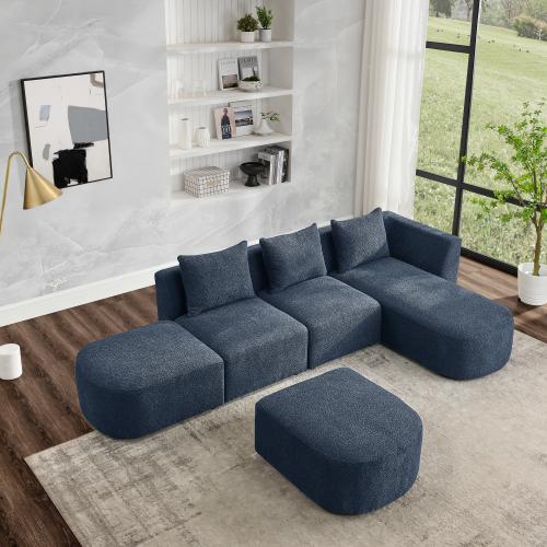 U Shape Sectional Sofa including Two Single Seats and Two Chaises, Modular Sofa, DIY Combination, Loop Yarn Fabric, Navy