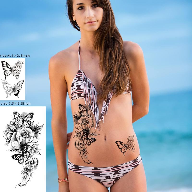 72 Sheets 3D Flowers Temporary Tattoos for Women Adult, Including 12 Sheets Large Fake Tattoos That Look Real and Last Long, Waterproof Rose Moon Butterfly...