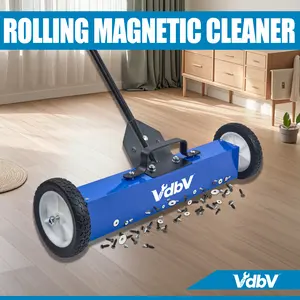 45Lbs Rolling Magnetic Sweeper with Wheels, 18-inch Large Magnet Pickup Lawn Sweeper, Push-Type Magnetic Pick Up Sweeper, Magnet with Telescoping Handle, Easy Cleanup of Workshop Yard Garage