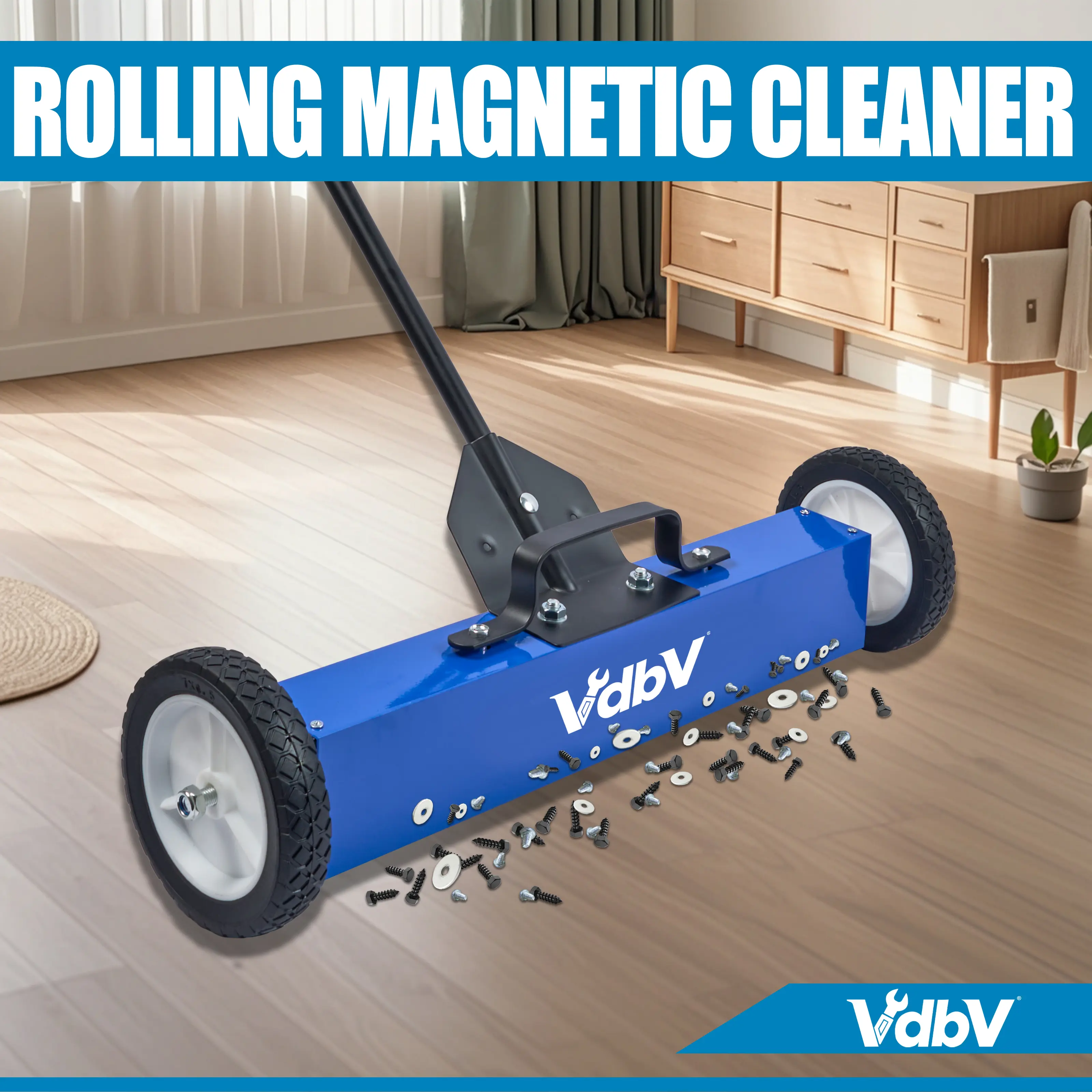 18-Inch Wide Magnetic Base Magnetic Sweeper, 45 Lbs Heavy-Duty Aluminum Push-Type Tool with 30.5"-44.5" Adjustable Telescoping Handle, Wheels for Fast Metal Debris Cleanup in Workshop, Garage