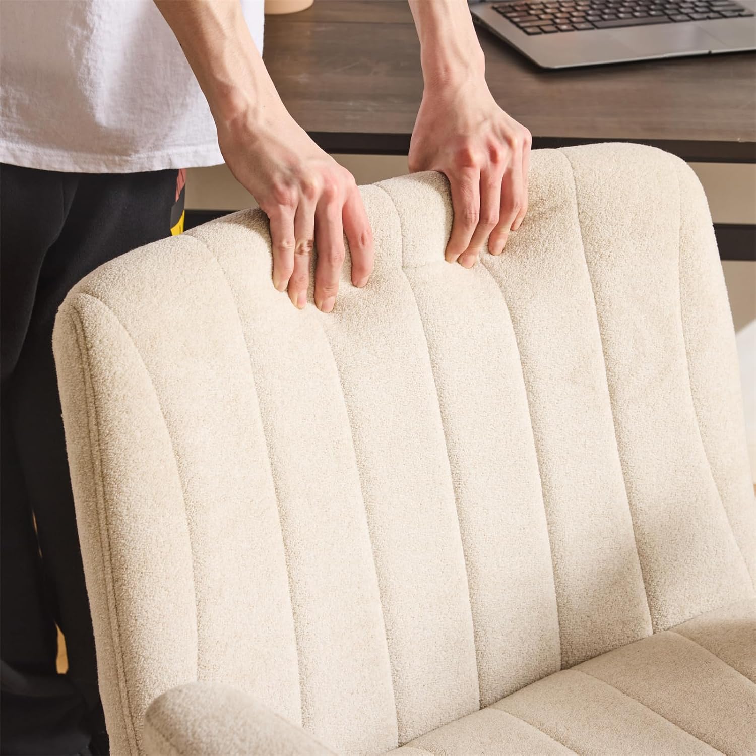 VINGLI Criss Cross Chair with Adjustable Flip-Up Arms,Cross Legged Chair with Wheels, Extra Wide Office Chair,Cozy Desk Chair for Home Office, Vanity, Apartment,Chenille Velvet,Beige VINGLI Criss Cross Chair with Adjustable Flip-Up Arms,Cross Legged Chair with Wheels, Extra Wide Office Chair,Cozy Desk Chair for Home Office, Vanity, Apartment,Chenille Velvet,Beige