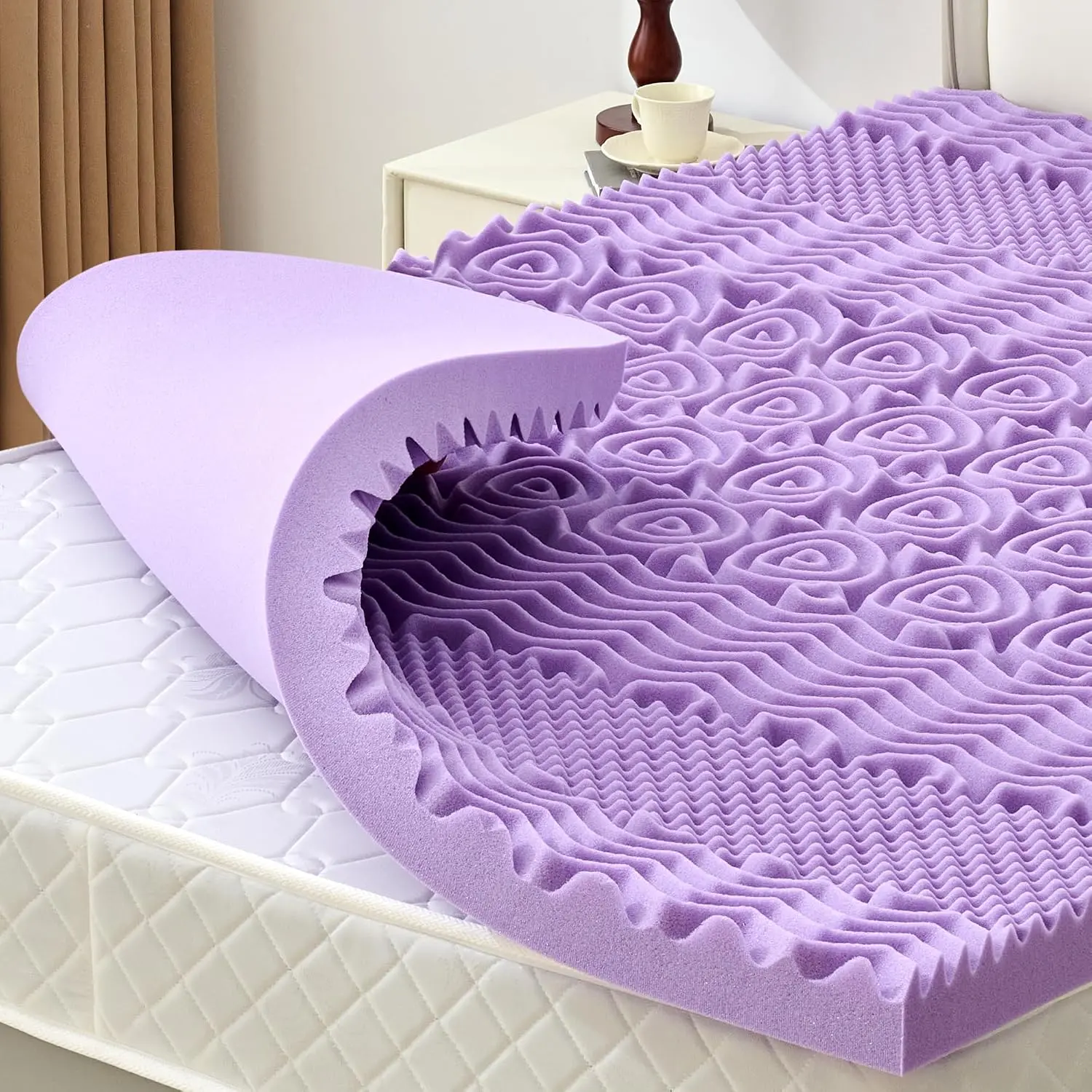 2 Inch 7-Zone Memory Foam Mattress Topper Twin Size, Soft Mattress Pad for Back Pain Relief, Egg Crate Bed Topper, CertiPUR-US Certified, Violet