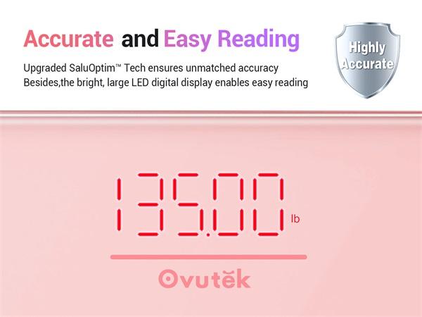 OVUTEK Bathroom Scale for Body Weight, Highly Accurate Digital Weighing Machine for People, Upgraded Batteries Included, Compact Size, LED Display, High Standards Sturdy Tempered Glass, 400lb, Pink