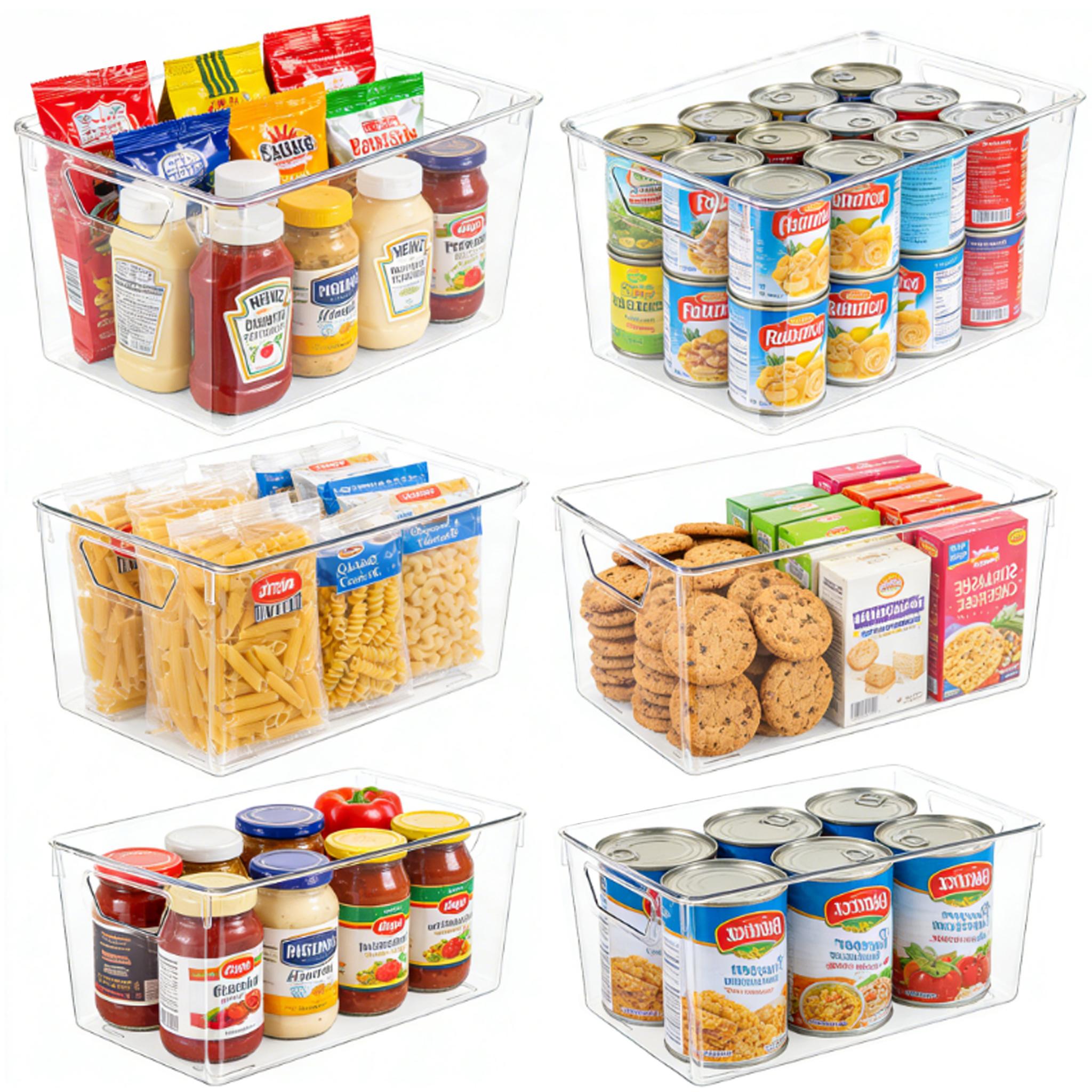 TAYTUU 6/12 Pack Clear Acrylic Plastic Bins, 3 Sizes Pantry Storage Bins with Handles, Clear Storage Containers for Kitchen,Freezer,Cabinet,Closet, Multi-Use Organizer Bins Bathroom Under Sink Storage Dustproof Stackable