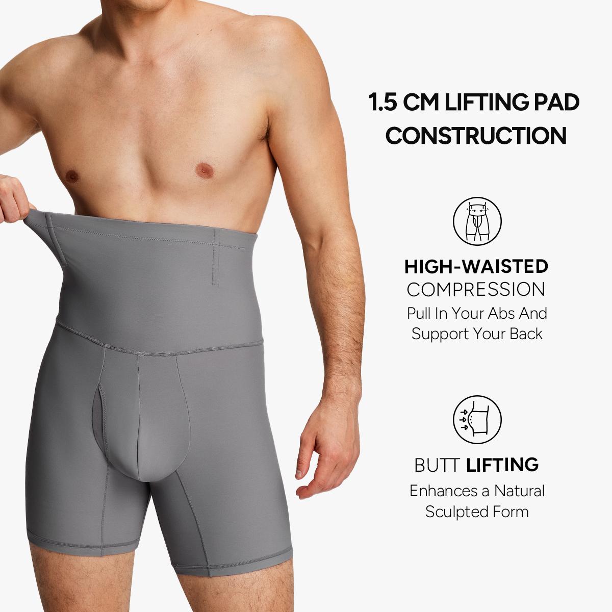 Nebility Men’s 3D Butt Lift High-Waist Shapewear Boxer Briefs, with Built-In One-Piece Fixed Hip Pad, High Waist Seamless Compression Underwear, Breathable Stretch Fabric for Tummy Control, Daily Support & Moisture-Wicking