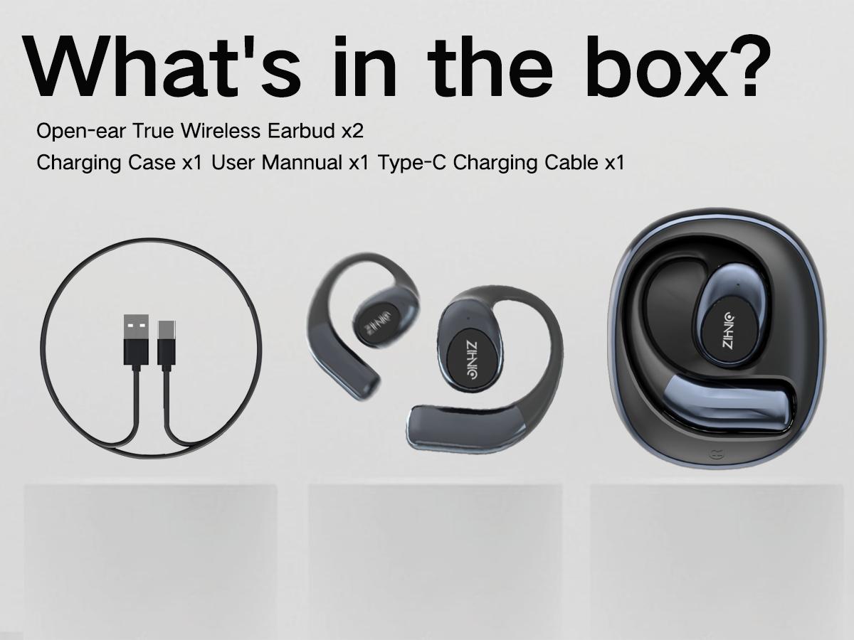 ZIHNIC S09 True Wireless Open Ear Bluetooth 5.4 Earbuds IPX5 Waterproof Sport Headsets Built-in Microphone