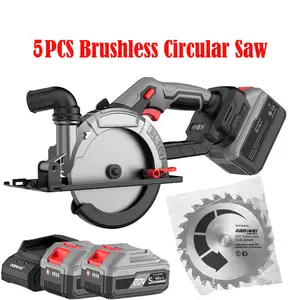 NANWEI 6-inch Brushless Circular Saw, with Two 4000mAh Batteries (charger Included), 6800RPM Compact Circular Saw, 150mm Blade, Supports 0-50 Degree Bevel Cutting Angle, Lightweight Design, Includes 1 Saw Blades, Suitable for Wood, Stone