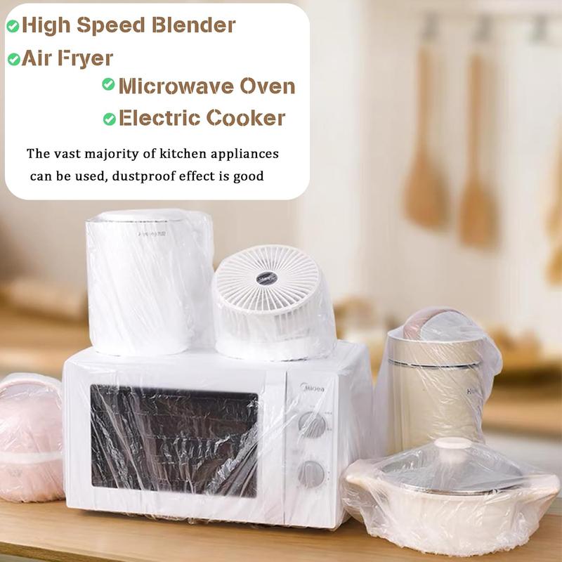 50 Counts Clear Disposable Dust Cover, Dustproof with Elastic for Air Fryer, Blender, Oven, Pressure Cooker, Coffee Maker,  Toaster, Slow Cooker Accessories cloth durable, Thickened Appliance Dust Covers for Kitchen Household Furniture, Practical