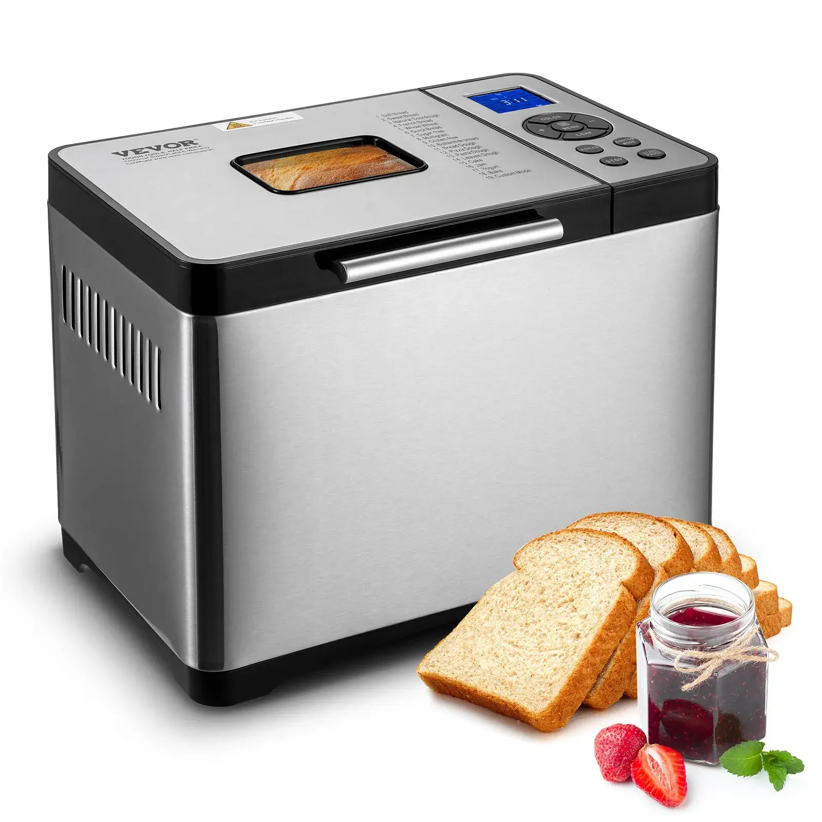 【Summerfinds】VEVOR Bread Maker,  19-in-1 2LB Dough Machine, Nonstick Ceramic Pan Automatic Breadmaker with Gluten Free Setting, Whole Wheat Bread Making, Digital, Programmable, 3 Loaf Sizes, 3 Crust Colors, Household Appliances, Multifunction, 15-Hour Sma