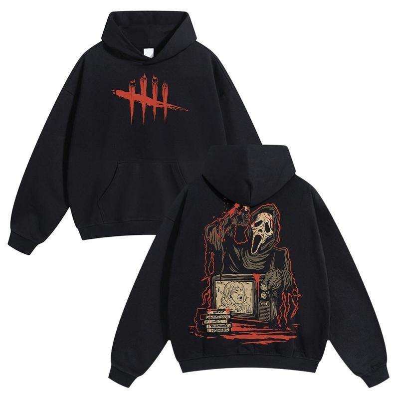 Halloween Ghost Face Dead By Daylight Horror Hoodie Trendy Men's Sportswear & Women's Sweatshirts Soft Unisex Pullover Cozy Streetwear Lounge Wear Fall Winter Perfect Birthday Gift Idea Casual Kangaroo Pocket Gym Outdoor Long Sleeve Tops Made in USA