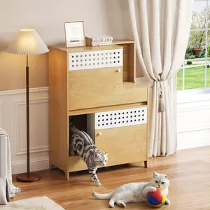 Modern 2 IN 1 Cat Furniture, Cat Litter Box Enclosure Side Table, Cat House with Storage, for 2 Small-Medium Sized Cats
