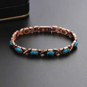 Vintage Copper Turquoise Bracelet for Women Magnetic Dainty Retro Jewelry Accessory for Everyday Wear Classic Design