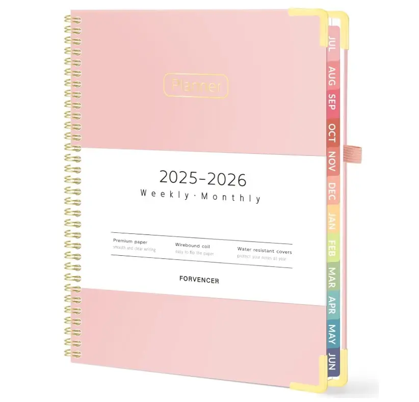 Forvencer Academic Planner 2025-2026, Hardcover Weekly & Monthly Calendar Planner, July 2025 - June 2026, 8.5" x 11", Daily Agenda Book with Tabs, College Organizer Notebook, School Supplies for Student Teacher Classroom, Large Pink Monthly Weekly Planner