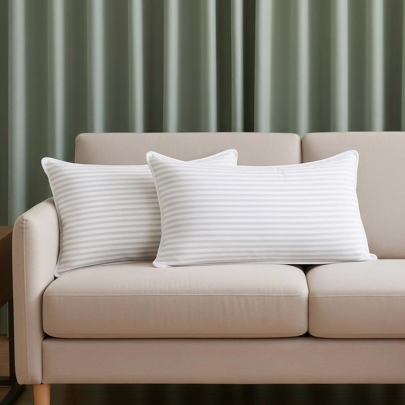 【New Year Deal】Utopia Bedding Premium Striped Bed Pillows for Back Stomach & Side Sleepers - Polycotton Soft Breathable Covers, No-Shift Construction, White, Pack of 2 - Polyester - Supportive Memory Foam